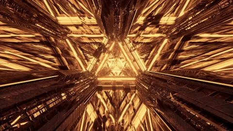 A virtual projection of several lights forming triangular patterns and flowin 스톡 일러스트