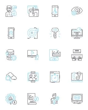 Virtual promotion linear icons set. Digital, Marketing, Branding, Online Stock-Illustration