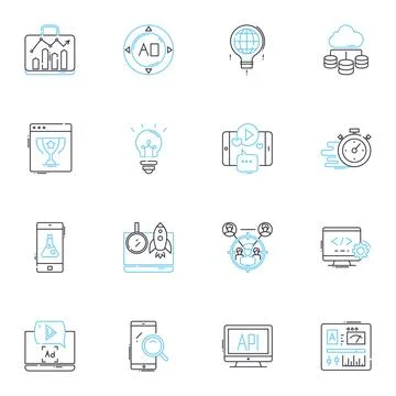 Virtual promotion linear icons set. Digital, Marketing, Branding, Online Stock-Illustration