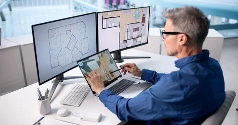 Virtual Property Design: Using 3D CAD Model For House Remodel Stockfoto's