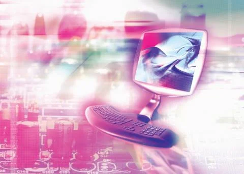 Virtual purple computer composite conceptual Illustrazione stock