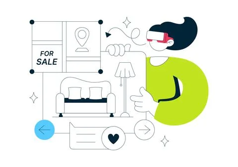 Virtual Real Estate Illustration Featuring VR Property Tours, Immersive Hom.. 스톡 일러스트