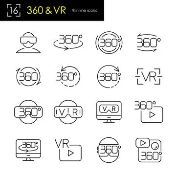 Virtual reality &amp; 360 degrees panoramic view symbol icon set Stock Illustration