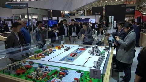 Virtual reality, 5G assistance experience on Huawei stand on exhibition Cebit Stock Footage 81070745