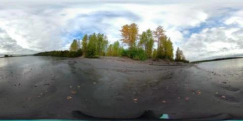 Virtual Reality Alaska Riverside Fall Colors Cloudy Day 360 Stock Footage 125080851