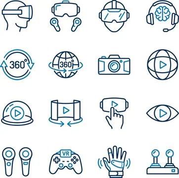 Virtual Reality and Augmented Reality Line Icons Set. Stock Illustration