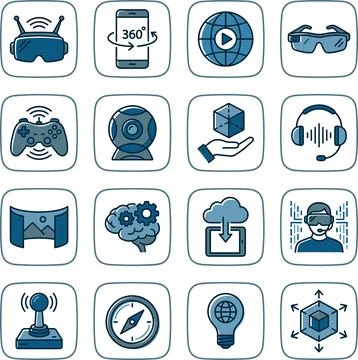 Virtual Reality and Augmented Reality Technology Icons Set. Stock Illustration