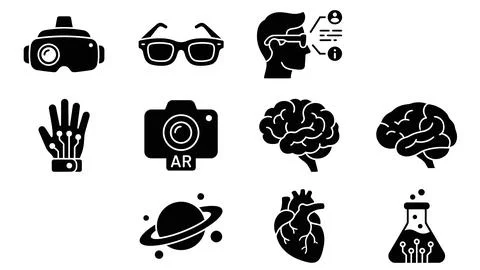 Virtual reality and augmented reality technology icons for scientific resea.. Stock Illustration