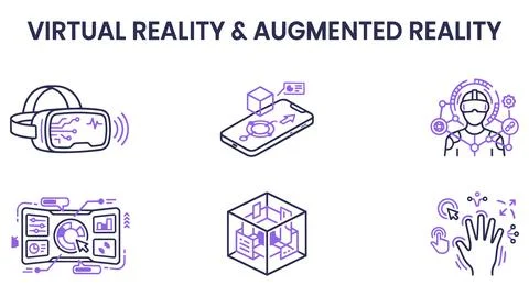 Virtual reality and augmented reality technology concept icons with augmented Stock Illustration