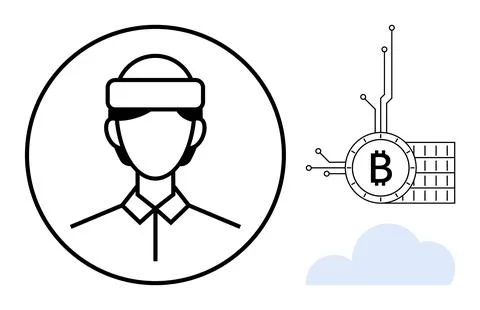 Virtual Reality and Cryptocurrency - A Modern Digital Intersection Stock Illustration