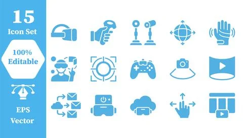 Virtual reality and interactive technology flat icon set with technology Stock Illustration