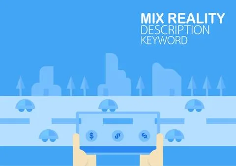 Virtual reality and mixed reality on mobile phone. Vector illustration in con Stock Illustration