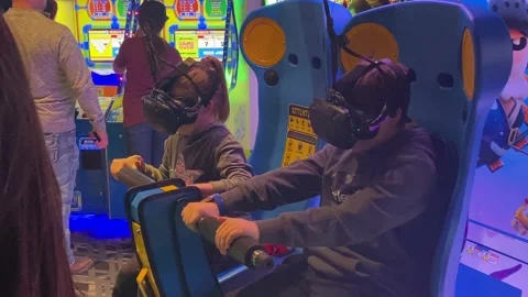 Virtual Reality Arcade Game - Close Up of Players Stock Footage 171427884