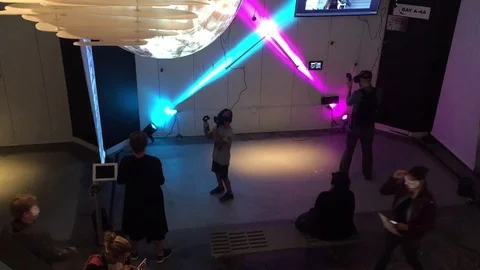 Virtual reality arcade VR World NYC bills itself as the largest VR experience Stock Footage 83550663