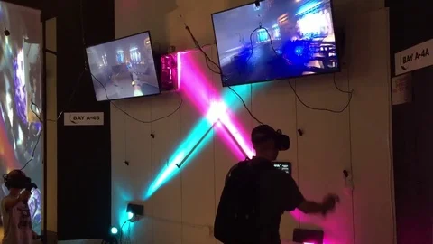 Virtual reality arcade VR World NYC bills itself as the largest VR experience Stock Footage 83550669