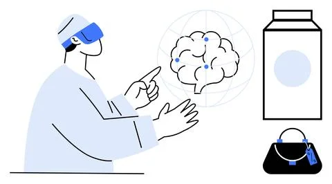 Virtual reality, artificial intelligence, neural networks, product design, fu 库存插图