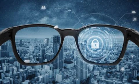 Virtual reality, augmented reality and smart technology security system Stock Photos