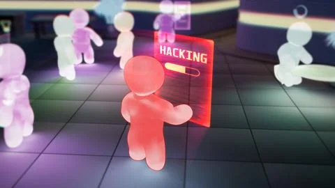 Virtual reality avatar of person is hacking with virtual touch screen Stock-Illustration