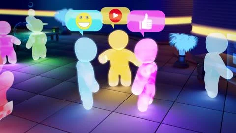 Virtual reality avatars chatting - talking about videos they like Stock Illustration
