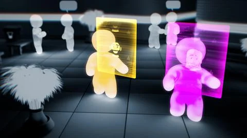 Virtual reality avatars of users setting likes to their friends Stock Illustration