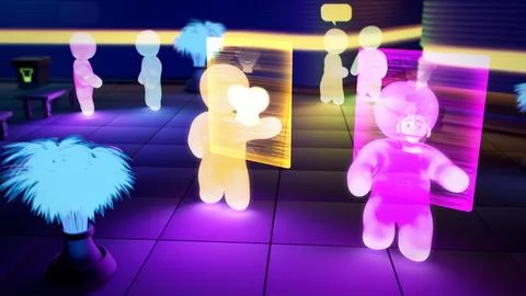 Virtual reality avatars of users using dating app - industrial 3D illustration Stock Illustration