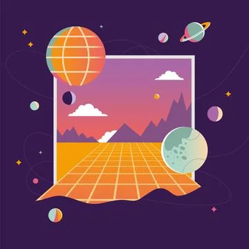 Virtual reality background, cartoon style. Cyberspace entry concept, window.. Stock Illustration