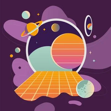 Virtual reality background, cartoon style. Cyberspace entry concept, metave.. Stock Illustration