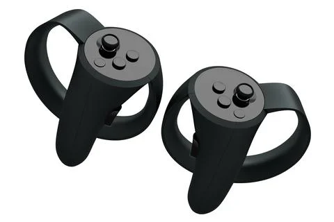 Virtual reality black controllers for online and cloud gaming on white Stock Illustration