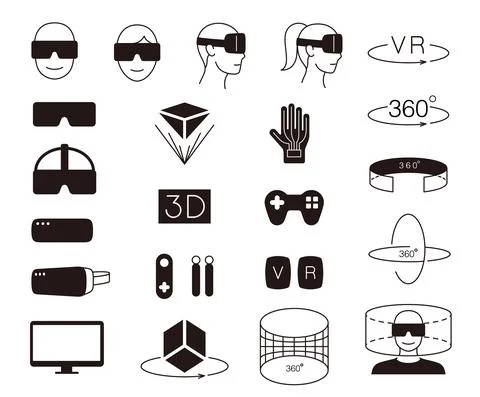 Virtual reality black icon set, vector illustrator Stock-Illustration