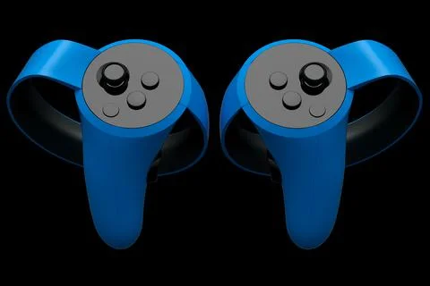 Virtual reality blue controllers for online and cloud gaming on black background Stock Illustration