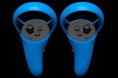 Virtual reality blue controllers for online and cloud gaming on black background Stock Illustration