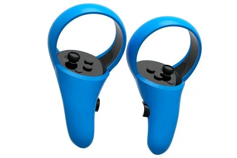 Virtual reality blue controllers for online and cloud gaming on white backgro Stock Illustration