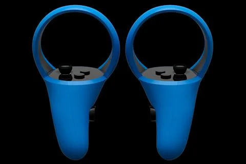Virtual reality blue controllers for online and cloud gaming on black backgro Stock Illustration
