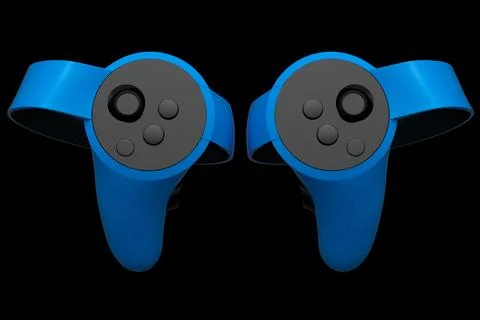 Virtual reality blue controllers for online and cloud gaming on black backg.. Stock Illustration