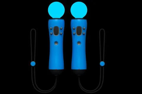 Virtual reality blue controllers for online and cloud gaming on black backg.. Stock Illustration