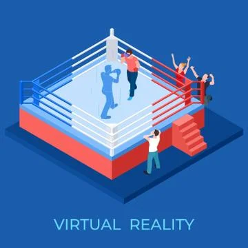 Virtual reality boxing match on isometric playground vector illustration Stock Illustration