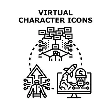 Virtual reality character metaverse digital market icons Stock Illustration