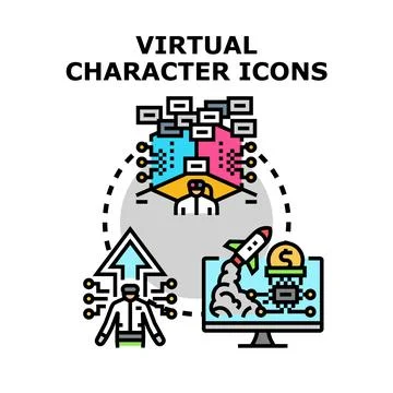 Virtual reality character metaverse digital market icons Stock Illustration