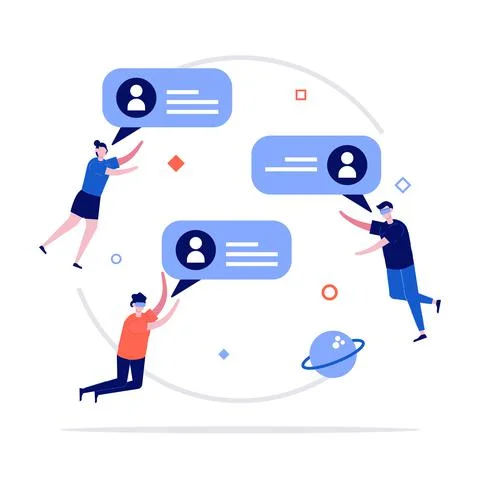 Virtual reality communication vector illustration concept with characters. Mo Stock Illustration