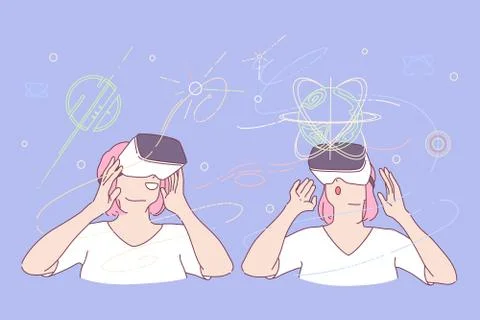 Virtual reality, computer simulated world, game concept Stock Illustration