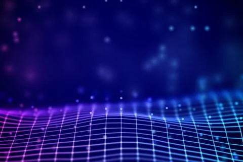 Virtual reality concept: abstract digital landscape grid in cyberspace. Stock Illustration