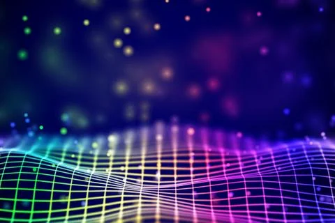 Virtual reality concept: abstract digital landscape grid in cyberspace. 스톡 일러스트