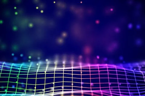 Virtual reality concept: abstract digital landscape grid in cyberspace. Stockillustratie