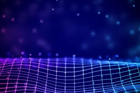 Virtual reality concept: abstract digital landscape grid in cyberspace. Stock Illustration