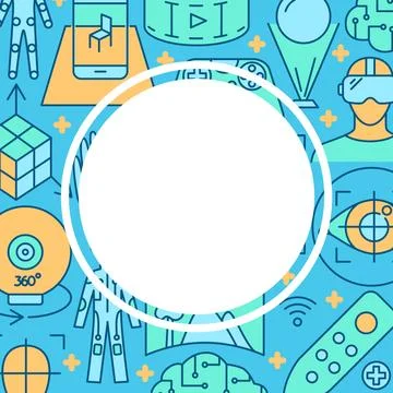 Virtual reality concept banner in colored line style Stock Illustration