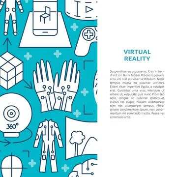 Virtual reality concept banner in line style Stock Illustration