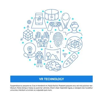 Virtual reality concept banner in line style Stock Illustration