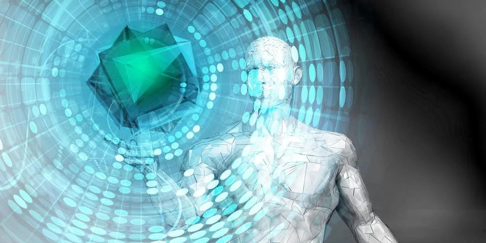 Virtual Reality Concept With Blue Technology Background Stockillustratie