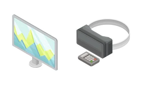 Virtual reality concept. Computer and vr glasses, hi-tech technology concept Stock Illustration