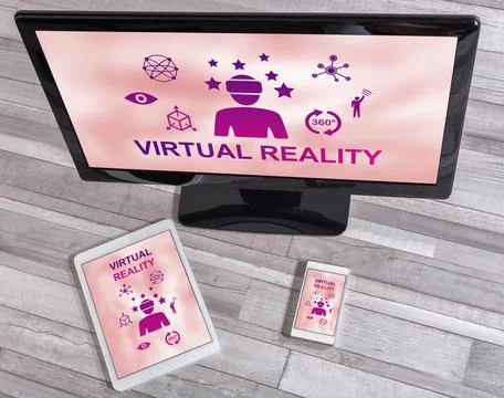 Virtual reality concept on different devices 스톡 사진